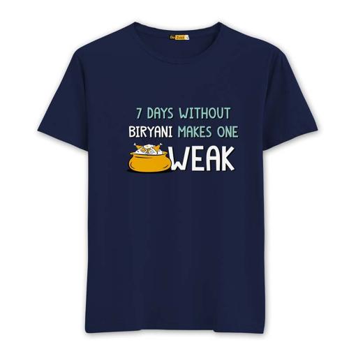 BeZiddi No Biryani Weak Men's Round Neck Men's Navy Blue Casual T-Shirt _XL