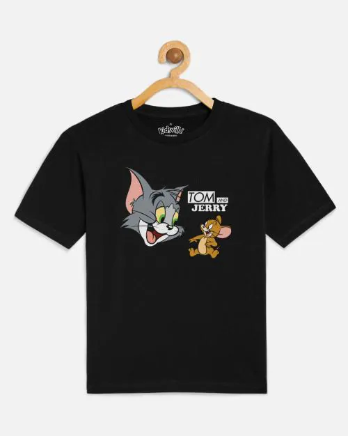 Kids Boys Tom & Jerry Printed Black Tshirt