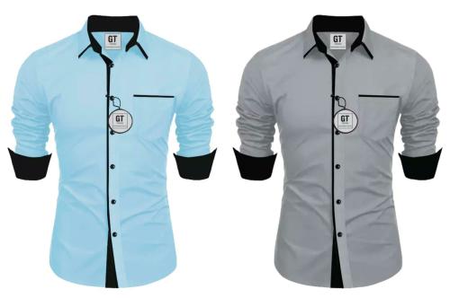 GTTRENDZ Combo Shirts for Men || Casual Shirt for Men || Shirt for Men|| Men Stylish Shirt || Men Fancy Shirt || Men Full Sleeve Shirt || Plain Shirts for Men || Summer Cloth || Clothing For Men || Party Shirt ||(PACK OF 2)(SKY BLUE-GREY)-XXL