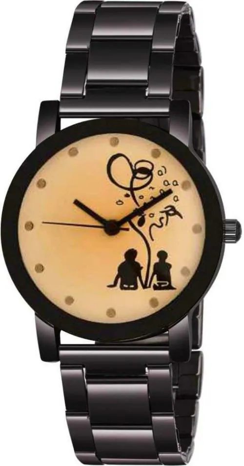 Miss Perfect Analog Beige Dial Black Chain Wrist Watch for Women