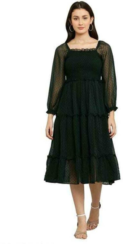 PAVONINE Women Fit and Flare Red, Dark Blue Dress Maroon