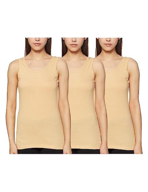 Softline Beige Solid 100% Cotton Camisoles & Tanks