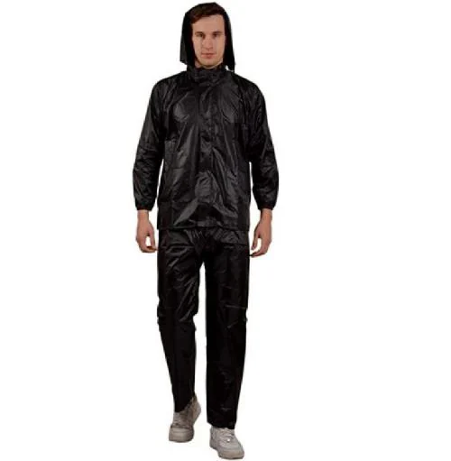 N G Products Raincoat Suit for Men 100% Waterproof with Hood_Set of Top and Bottom Packed in a Storage Bag Size-Free (Black)