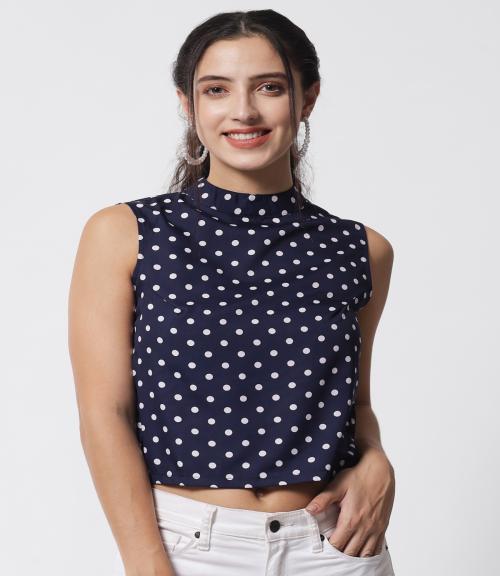 My Swag Women's Blue Color Polka Dot Print Crop Top