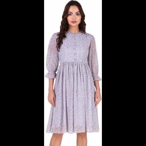 TPH Women Blue Georgette Printed Single Fit And Flare Dresses