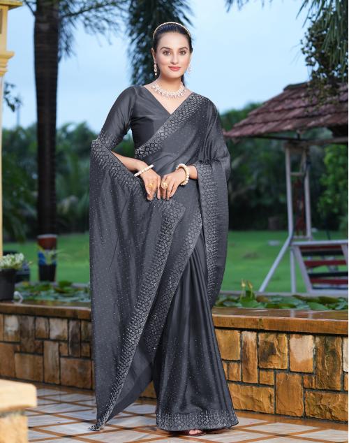 Satrani Georgette Grey Color Saree with Blouse piece