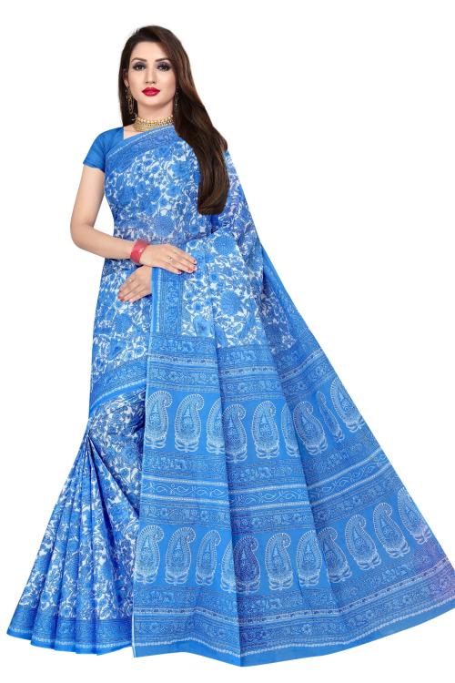 Tamaira Fashion Blue Pure Cotton Saree for women
