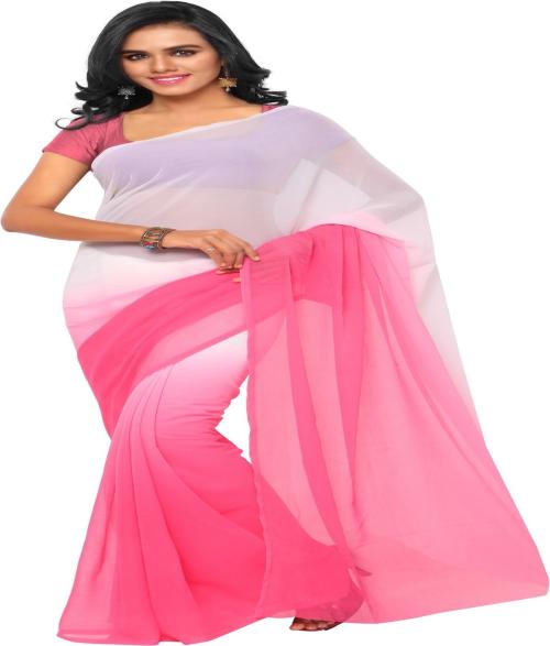 Aruna Sarees Solid/Plain Bollywood Chiffon Saree (White)
