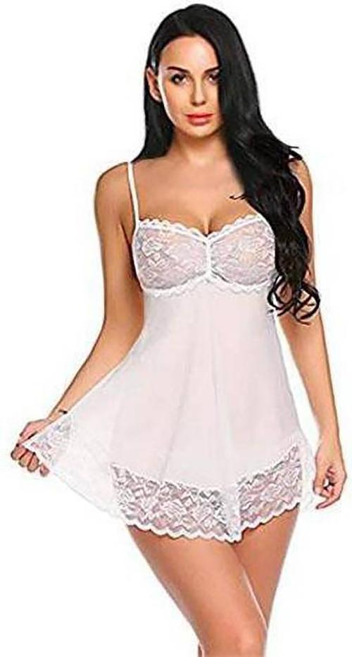 PIBU Net Lace Self-Design Nighty Babydoll Night Dress For Women Night Suit Black Pack of 1