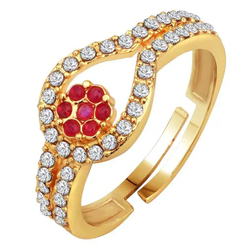 Mahi Beautiful Solitaire Crystal and Ruby Stone Adjustable Finger Ring for Girls and Women (FR1103152GRed)