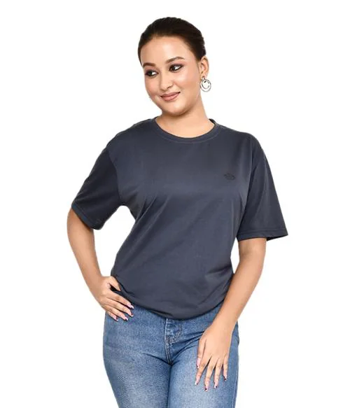Roy's Women's Casual Regular Fit Solid Round Neck Cotton Blend T-Shirt I Comfortable And Breathable Western Outfit | Summer Friendly Everyday Wear | Color - Grey, Size - L