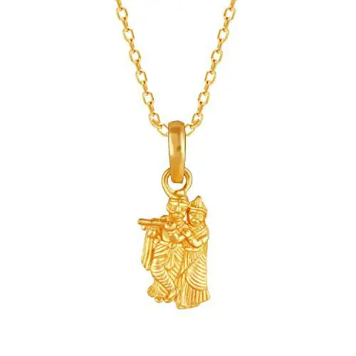 Giva Sterling Silver Golden Radha Krishna Pendant With Link Chain For Men