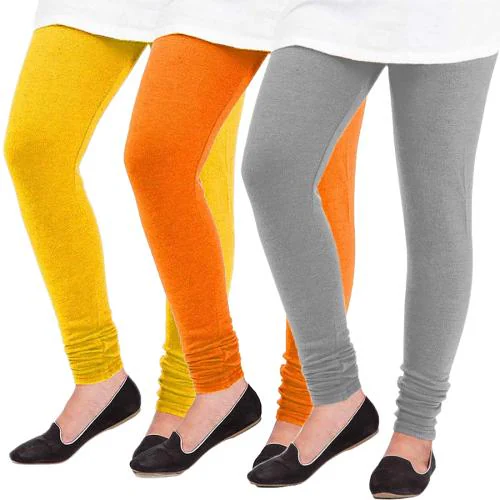 Pixie Woolen Leggings for Women, Winter Bottom Wear Combo Pack of 3 (Yellow, Orange and Light Grey) Best fit 28 Inches to 36 Inches