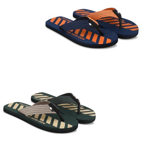 2 Pairs | FOOTME | Ultralightweight| Premium|All Seasons Trendy|Slippers - (Pack of 2) Flip Flops (Multicolor 202)