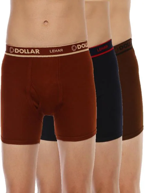 DOLLAR Lehar Men's Assorted Solid 100% Cotton Pack of 3 Trunks
