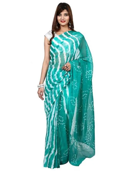 VIBRANCE Chiffon Women's/Girls Stylish Tradition Leheriya and Bandhani Saree With Blouse Piece. (Sea Green)