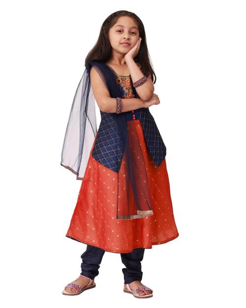 Aswini Girls Jacket Style Salwar Suit | Readymade Indian Girls Churidar Salwar Suit Jacket Style Top (Oange,4-5 Years)