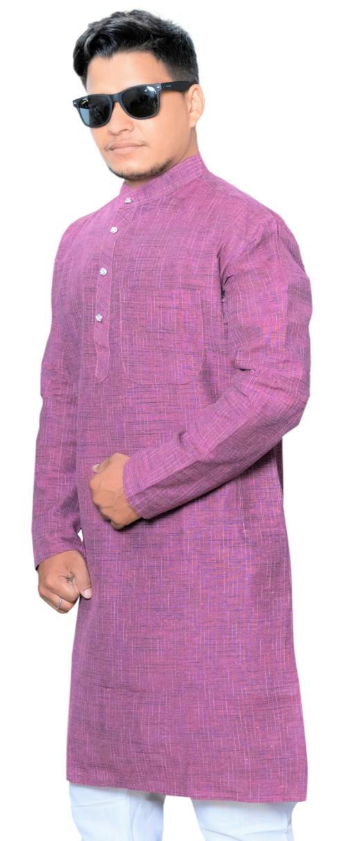 Men Cotton Khadi Purple Kurta -L