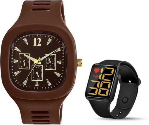 Mr.Mandaviya Fashions Hub Analog Brown, Black Dial and Strap Watch for Boys (pack of 2)