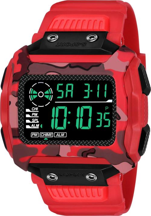 Reborn Digital Watch Black Dail Red Resign Belt Strap Wrist Digital Watch for Men