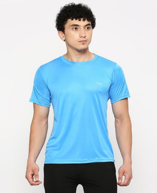 FABEX Solid Men Round Neck Blue T-Shirt