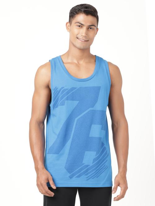 Jockey 9928 Men's Super Combed Cotton Rich Graphic Printed Low Neck Tank Top With Stay Fresh Treatment - Neon Blue