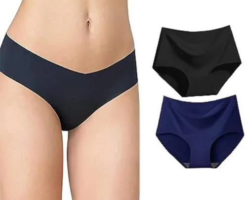Sassyvilla Seamless Panties V Shape for Girl's And Woman's (Pack of 2_ Black & Blue)