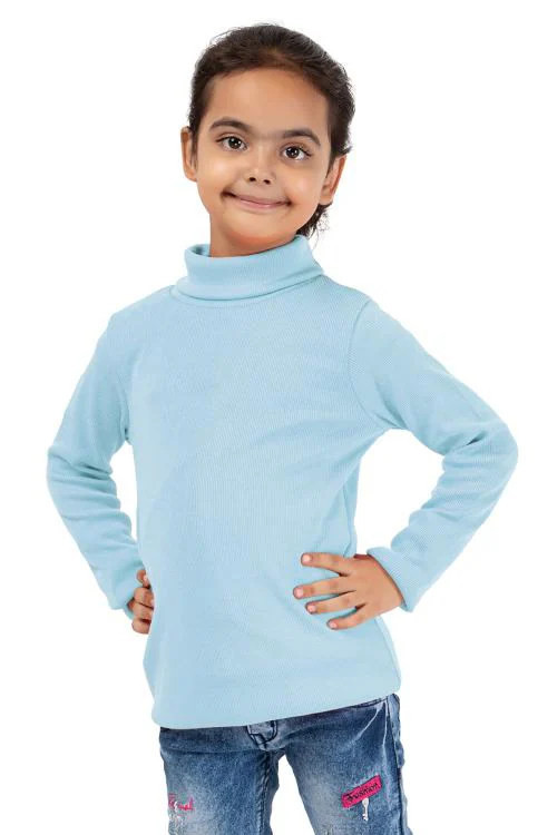 YHA Girls Turtle Neck Full Sleeve T-Shirt Sky Blue