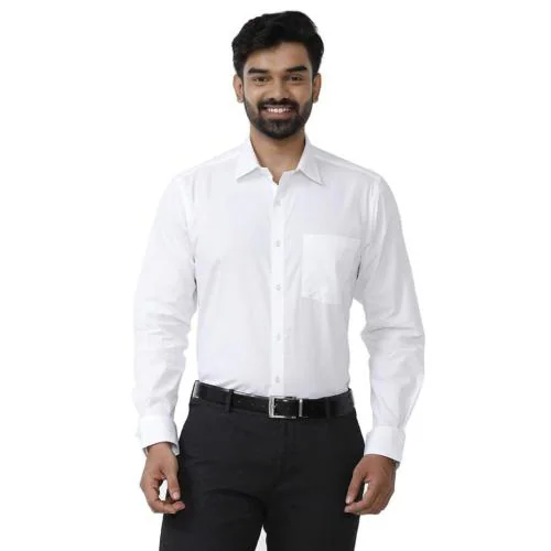 UATHAYAM Lookman Cotton Full Sleeve Solid Slim Fit Trending White Formal Shirt for Men Pack of 1