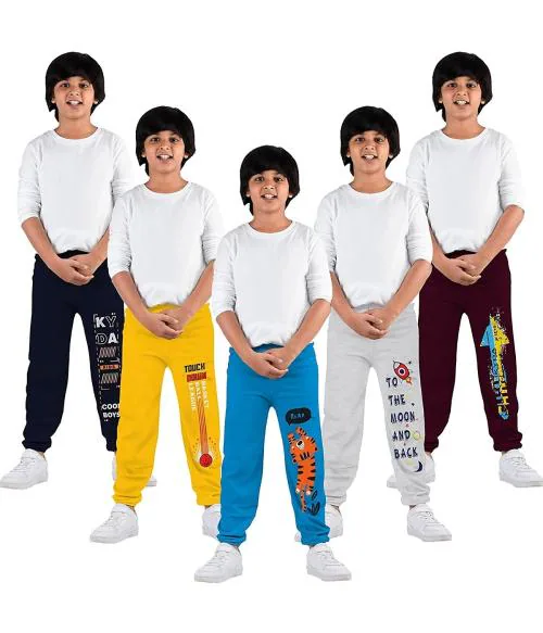 KYDA KIDS Boys 100% Cotton Printed Pack of 5 Track Pants