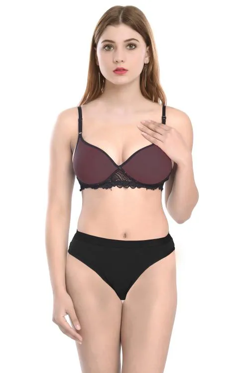 In-Curve -Women Cotton Bra Panty Set for Lingerie Set ( Pack of 1 ) ( Color : Maroon )