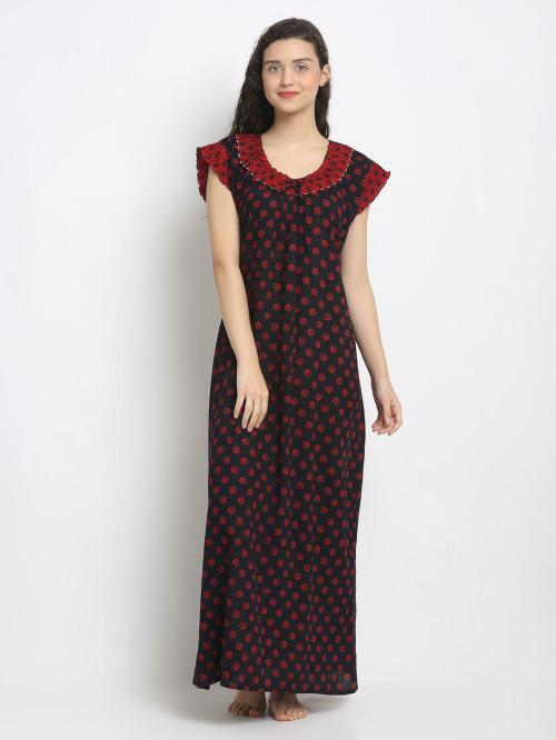 Secret Wish Women Black Printed 100% Cotton Nighty