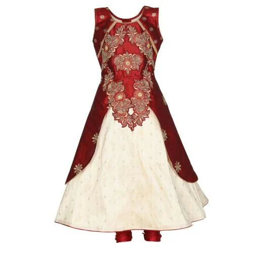 Ashwini Girls Skirt Top | Readymade Indian Kids Ethnic Wear | Kids Salwar Suit With Embroidery Work (Red,10-11 Years)
