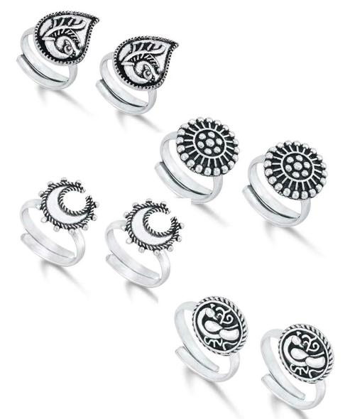 Kairangi By Yellow Chimes Women Brass German Oxidized Design Toe Rings (Pack of 4)