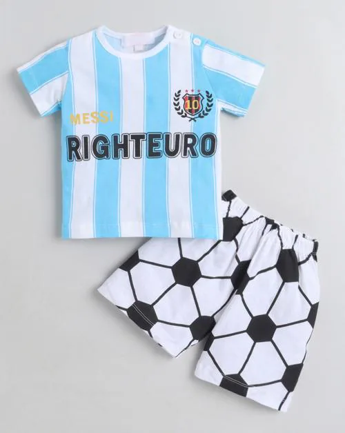 Hopscotch Baby Boys Cotton All-Over Print T-Shirt And Shorts Set In Blue Colour For Ages 12-18 Months (TGX-3074849)