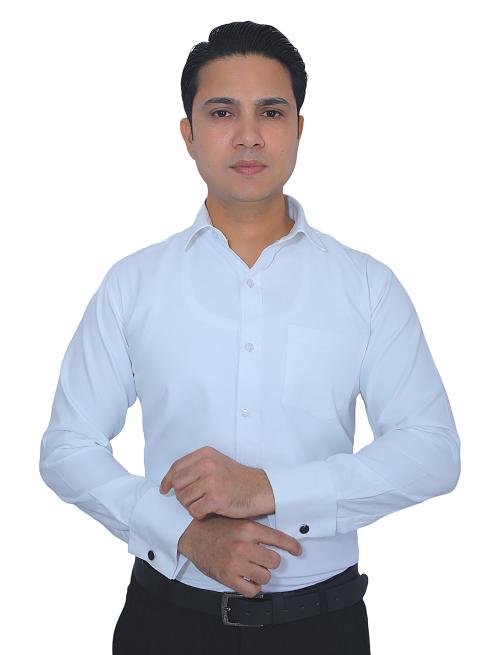ERAZOR Men's Slim Fit French Cuff Cotton Shirt with Cufflinks (White) (M)