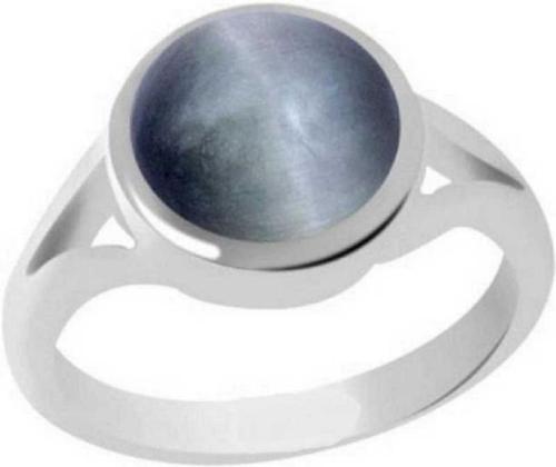 Chopra Gems & Jewellery Silver Plated Brass Cat Eye Lehsunia Stone Ring (Unisex) - Free Size