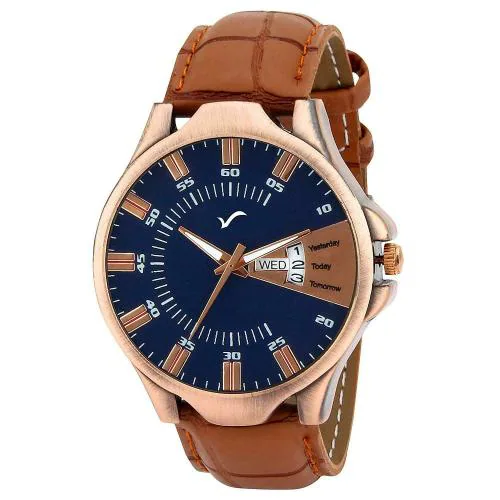 WRIGHTRACK Analog Blue Dial Brown Strap For Men and Boys WT539