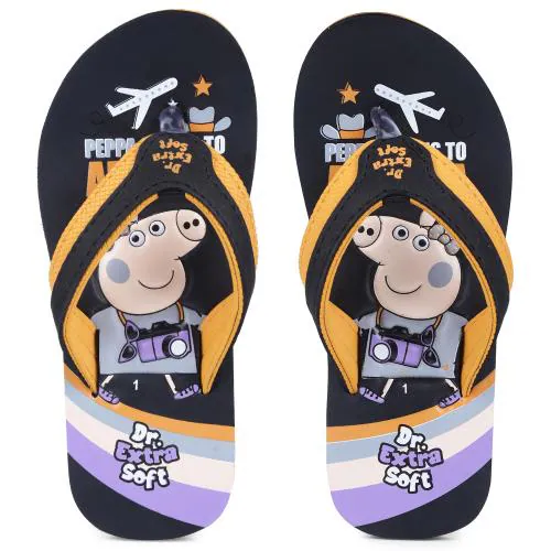 DOCTOR EXTRA SOFT Unisex-Child Kids Flip-Flop Soft Comfortable Indoor & Outdoor Slippers Stylish Non-Slip Slide Home Casual Cool Cartoon Cute House Chappals For Boys & Girls Peepa-Black-SM-9 Kids UK