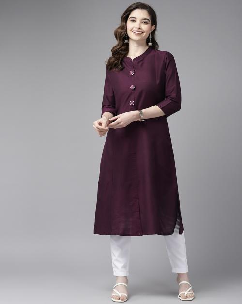 Aarika Womens Purple Color Cotton Solid Kurti