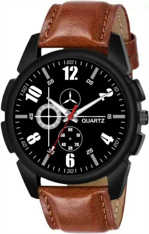 Bolun Analog Black Dial Brown Strap Watch For Men