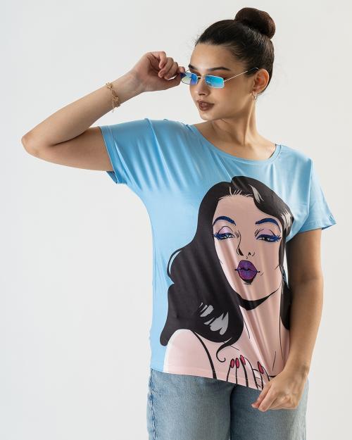 14 Fab Women Poly Cotton Fabric Printed Sky Blue Color top For women