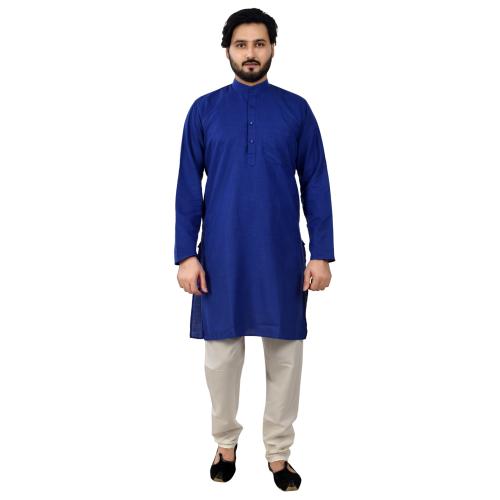 Pro Ethic Style Developer Royal Blue Cotton Solid Kurta Pyjama Set For Men