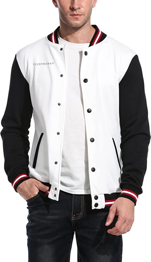 Large - White Varsity Jacket For Men Bomber Jacket For Men