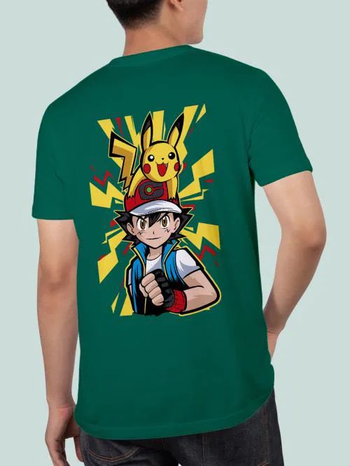 Buy BLISSINK Pokemon Front And Back Printed Green Cotton Tshirt