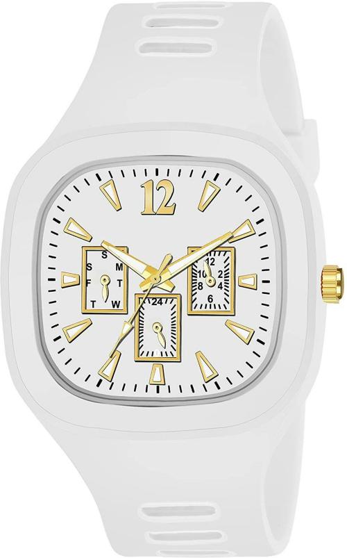 Rozti Analog White Dial White Strap Watch for Men