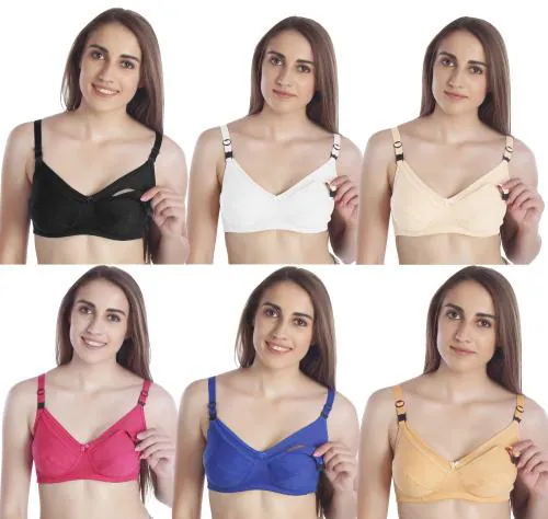 MiEstilo Multicolor Plain Cotton Blend Pack of 6 Maternity Bra
