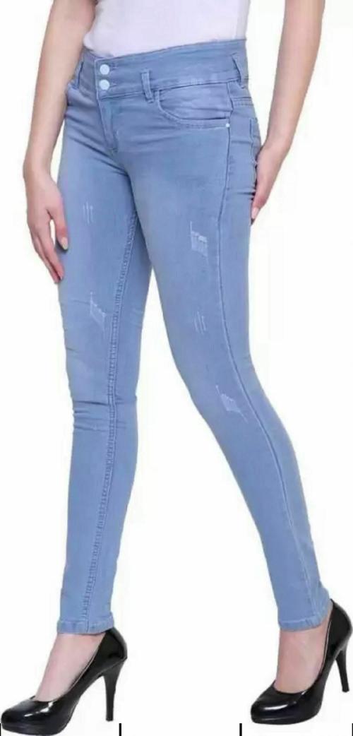 HOVAC Light Blue Two Butoon Damage Design Women Denim Jeans