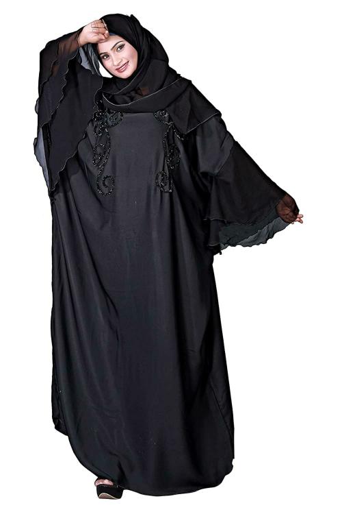 KHADIJA FASHION Women Black Nida Abaya with Hijab (XL)