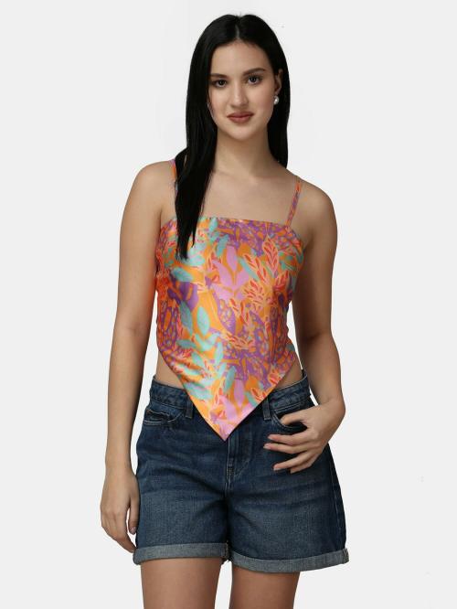 Popwings Women Casual Multicolor Printed Satin Scarf Knot Solid Crop Top | Women Tops | Tops | Latest Trendy Tops | Stylish Tops | New Design Tops